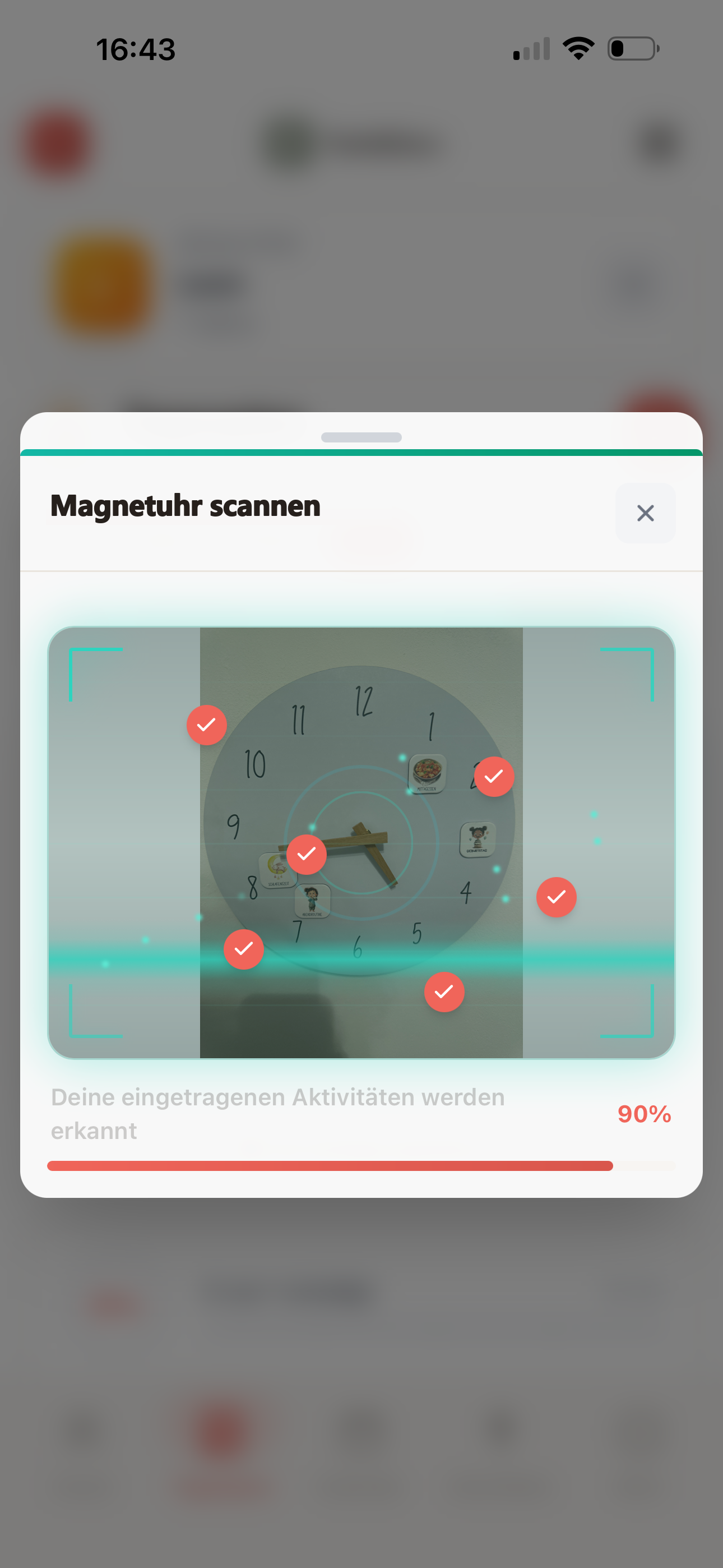 FamBliss+ App scannt die Magnetuhr, Tagespunkte werden automatisch erkannt